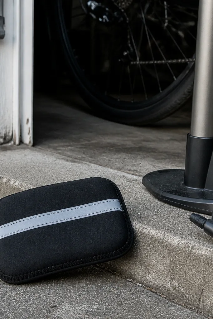 Black neoprene sleeve with a reflective silver stripe across the front.
