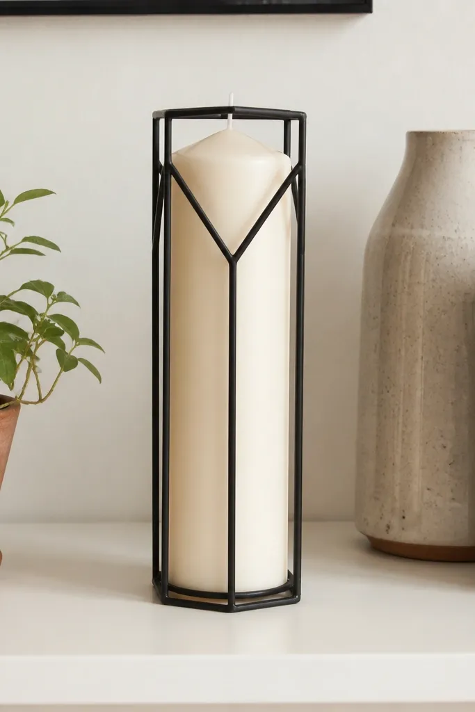 A thin geometric frame around an unpainted candle center area