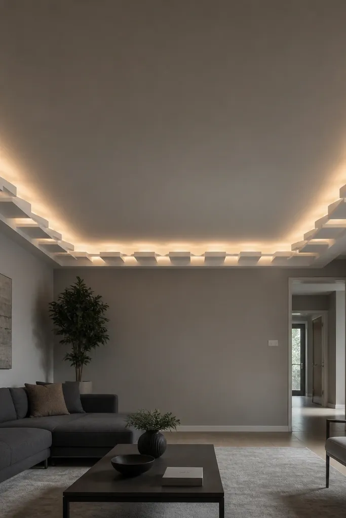 Ceiling with small floating steps along the perimeter like columns