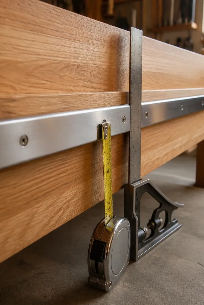 Side rail with hooks and holders for tape measures, levels, and squares