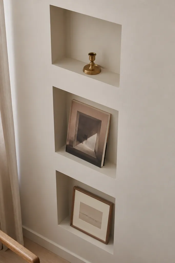 Recessed niches in a wall with small inner ledges for decor