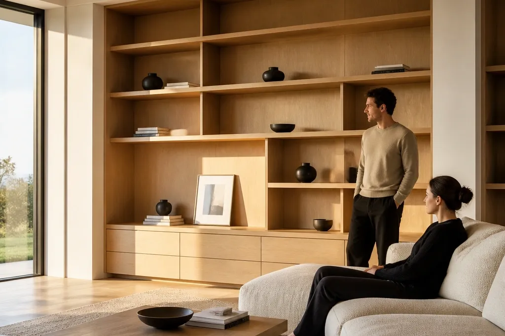 Modern Minimalist Built-In Wall Shelves Living Room