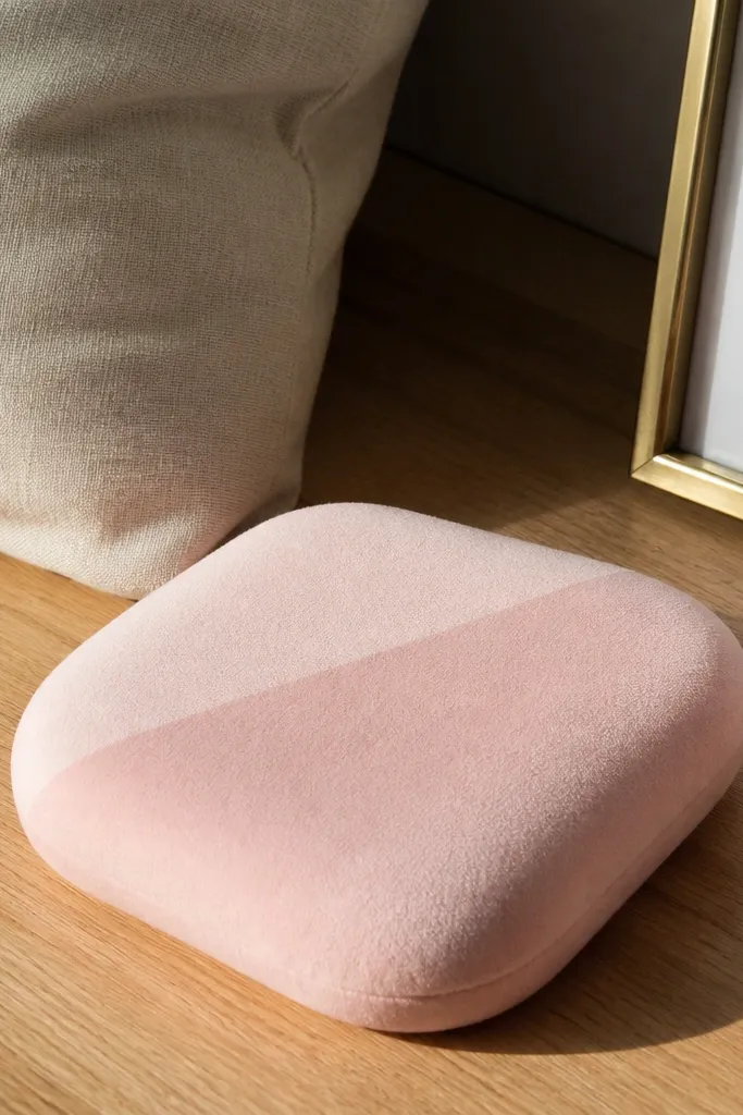 Blush pink square squishy with rounded corners and gentle white highlights