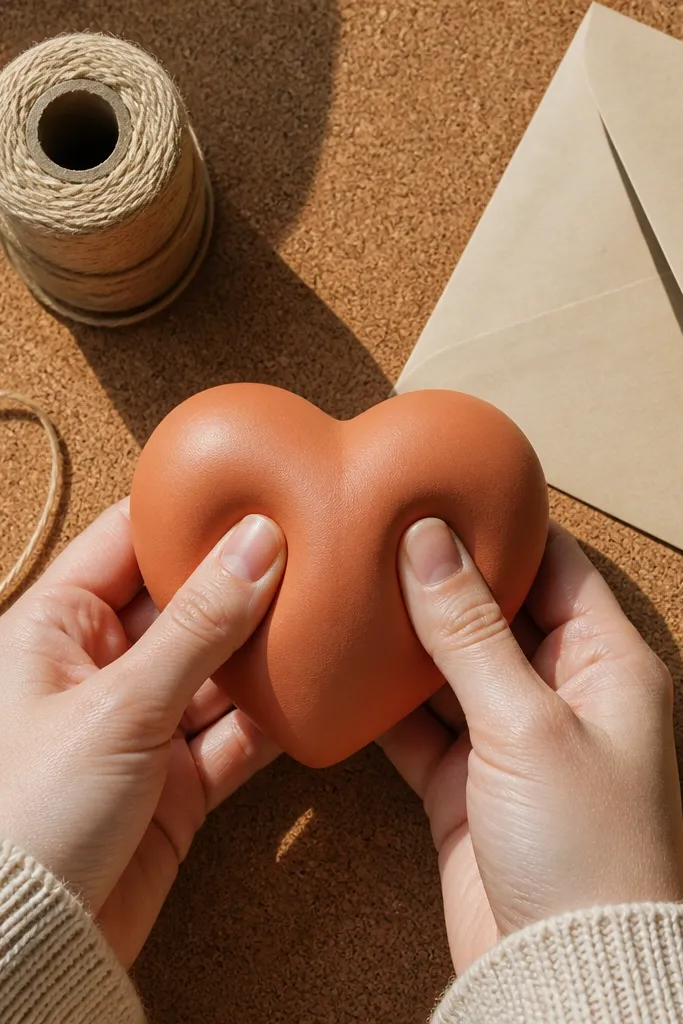 Terracotta heart squishy with a rounded center bulge and subtle highlight
