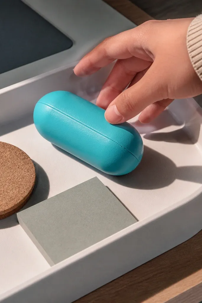 Turquoise pill capsule squishy with a seam highlight and rounded ends