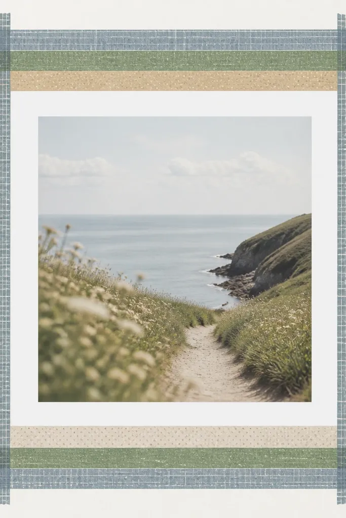 A minimalist frame where the border is built from layered washi tape in a neat grid. The center holds a photo with a clean white mat. The tape edges are straight, with small overlaps at corners.