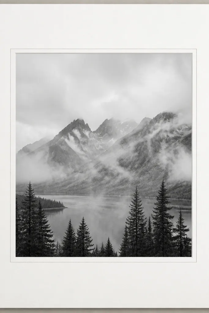 A frame made from white matboard. Inside the photo opening, there is a thin pencil line border drawn around the photo. The photo is centered and the outer edge of the mat is clean and unpainted.