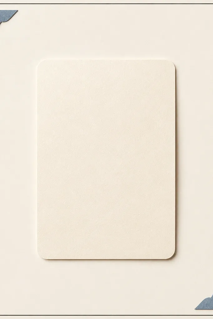 A mostly blank board with a single large central prayer card. Two small corner labels sit in the top-left and bottom-right, each in a muted blue. Everything else is empty background with a thin black border around the edges.