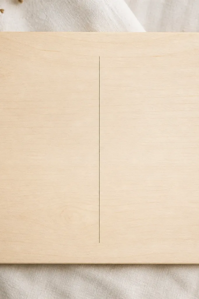 A plain light wood board with four small botanical corner prints in muted green. The rest of the board is clean with a simple prayer card layout in two columns. No large leaves, just tiny corner details.