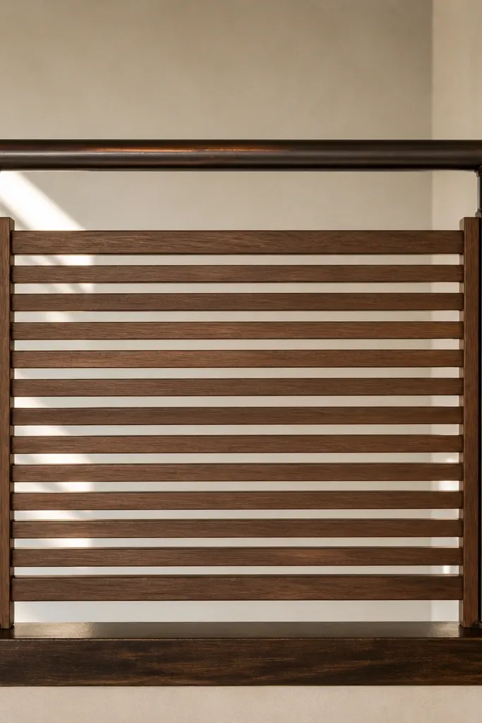 Oil-rubbed bronze horizontal bar with a center wood slat panel