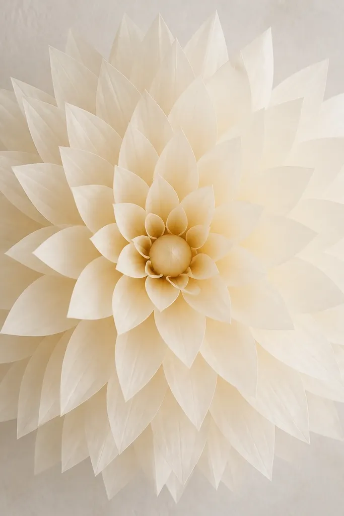 A large ivory tissue flower with very clean, uniform pointed petals. The center is smooth and the base is hidden so only the flower face shows.