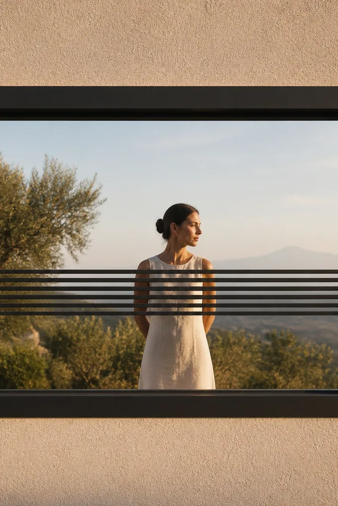 Black window grill with a thick border and a centered horizontal slat band