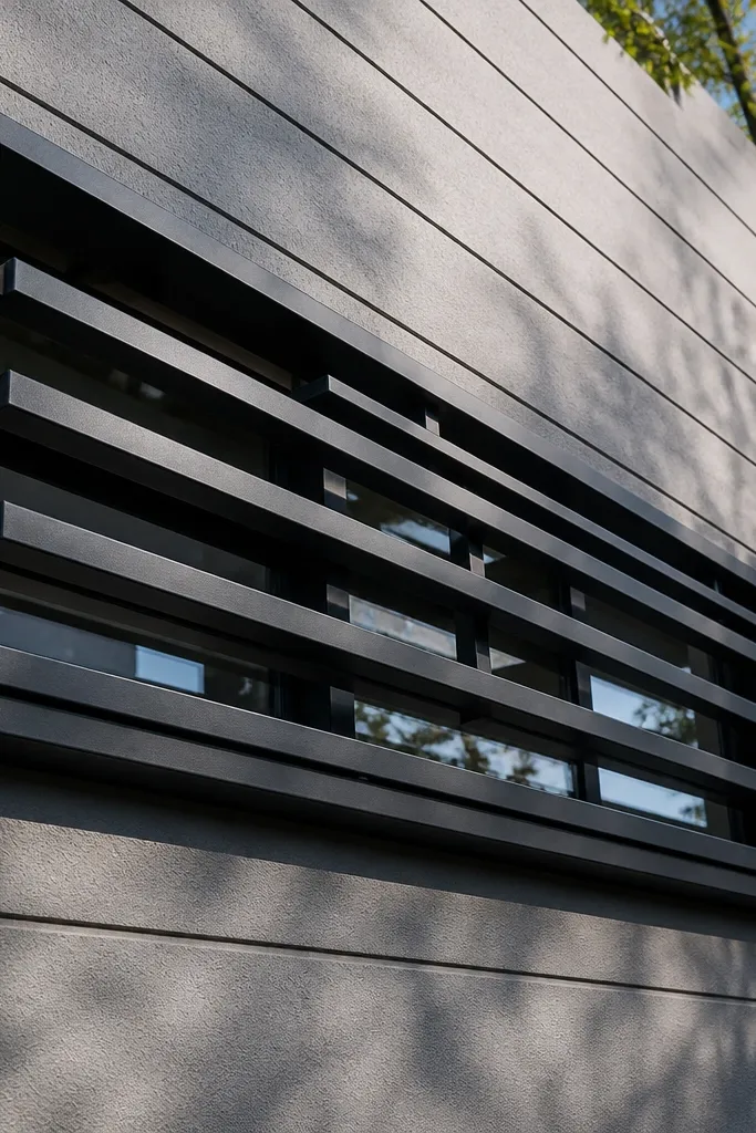 Matte black window grill with two horizontal louver-like bars