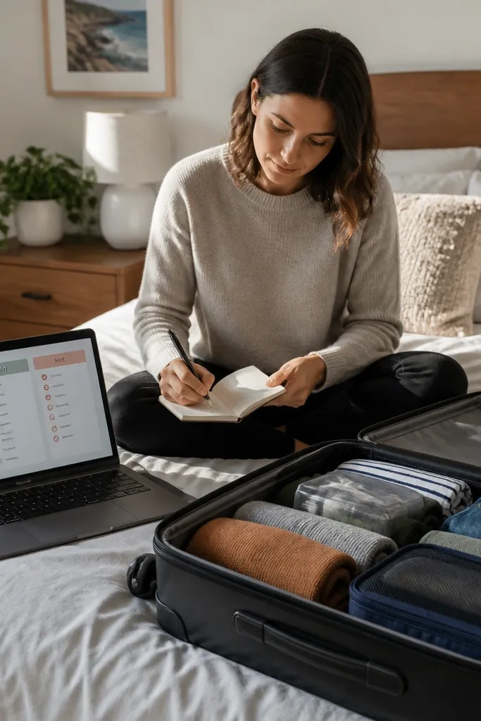 Packing list template with weather zone sections and item checkboxes