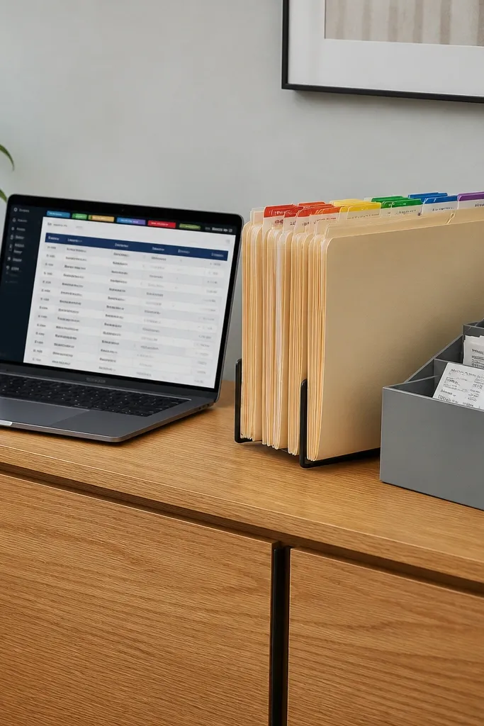 Receipts vault with year tabs and categorized file lists