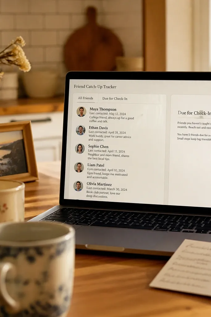 Friend tracker tiles with last contact dates and short notes