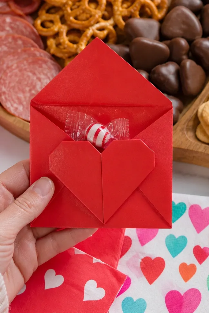 Heart-shaped paper envelope with a small top flap
