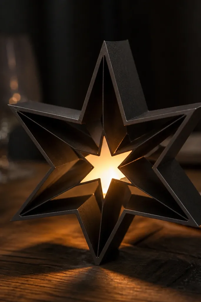 Star-shaped paper lantern with cut-out points and a tealight opening
