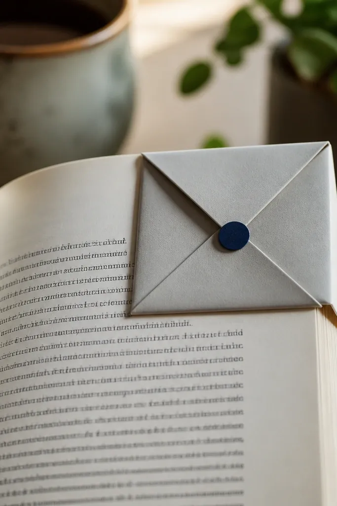 Envelope-style bookmark with a small folded seal on top