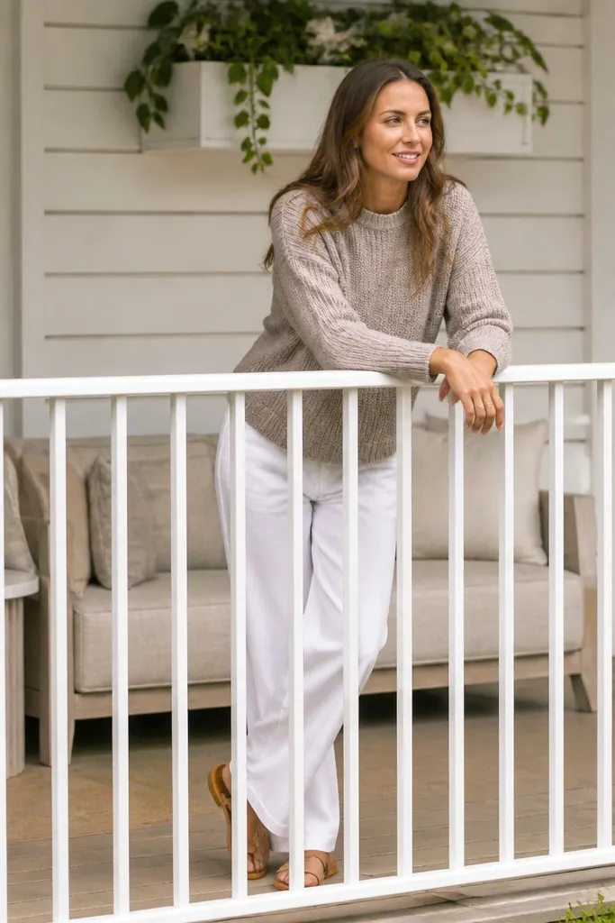 Matte white vertical metal bars on a balcony railing with a clean top rail