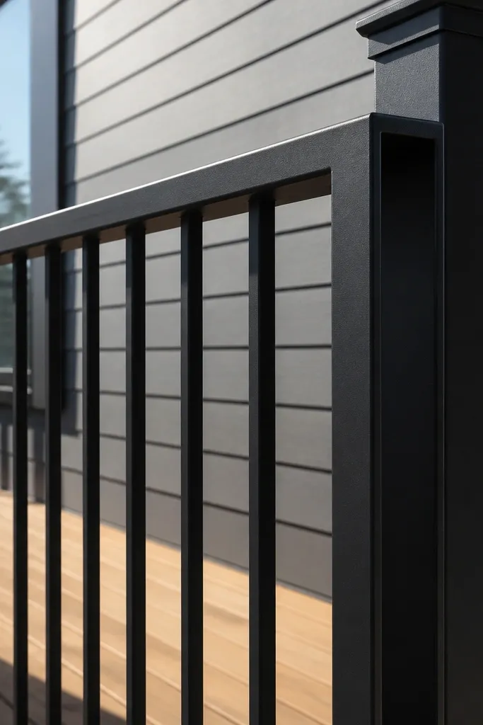 Minimal steel U-channel frame with slim vertical rods and a clean top rail
