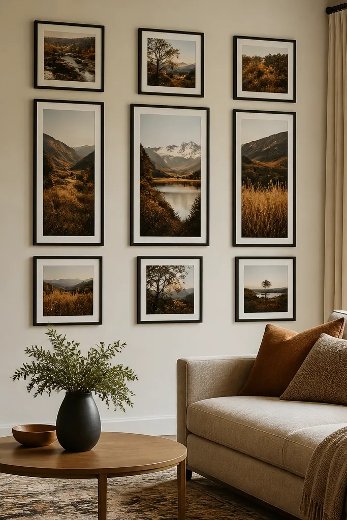 Photos arranged in columns with repeating sizes and visible color-block spacing
