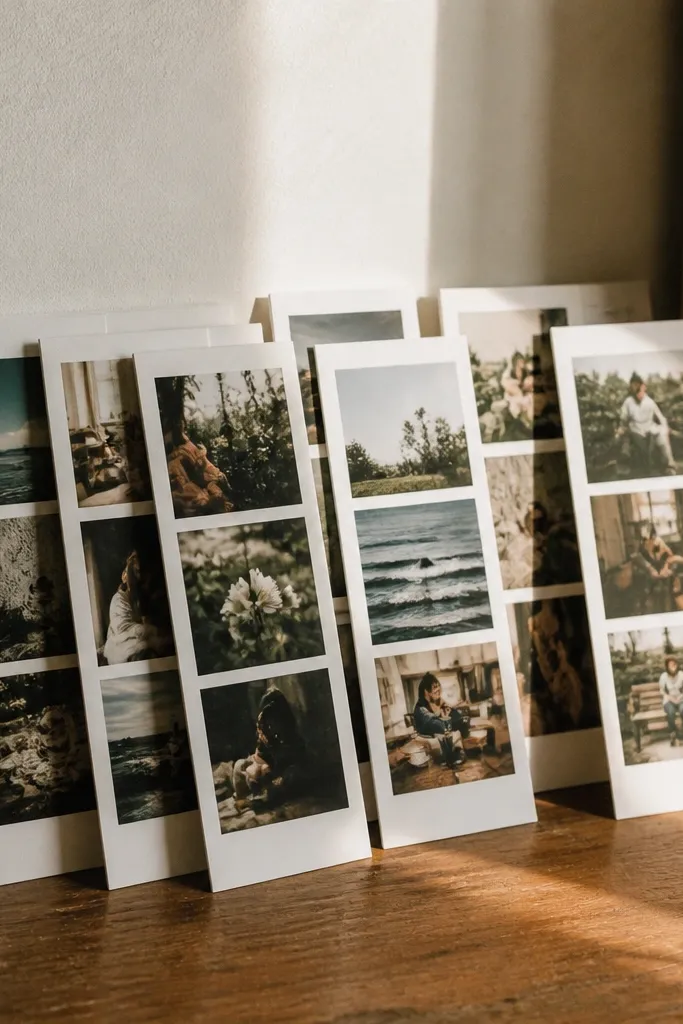 Polaroid-like strips overlapping by one inch in neat rows