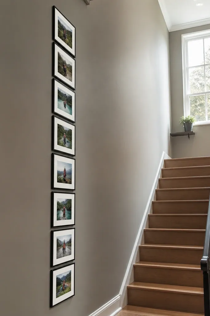 A tall vertical strip of matching frames aligned in a straight column