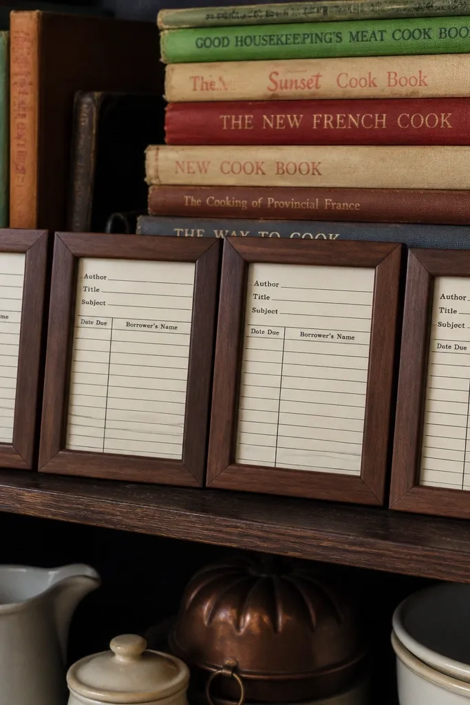 Vintage library card style cards with typed text and index lines