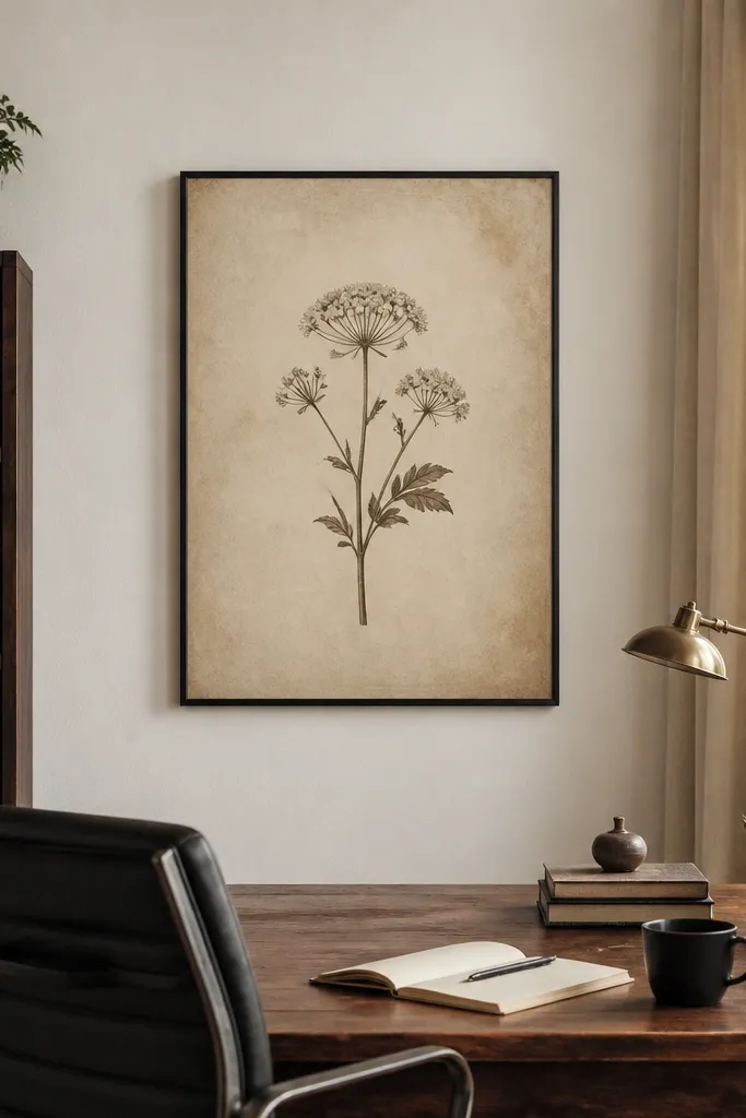 Sepia botanical print meant for framing with soft leaf details