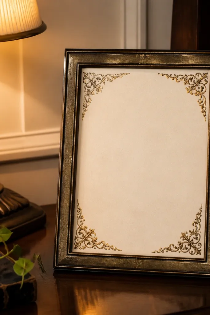 Ornate Victorian corner flourishes with dark brown ink and light paper background