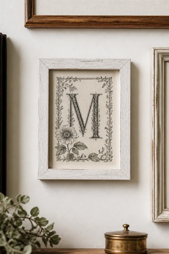 A monogram with botanical vines and a vintage border