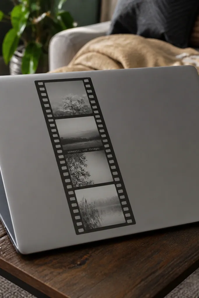 Strip of black-and-white film frames with small sprocket holes