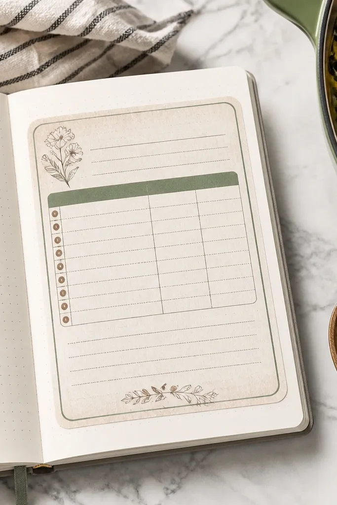 Cream recipe card with a grid layout and faded handwritten ingredient lines