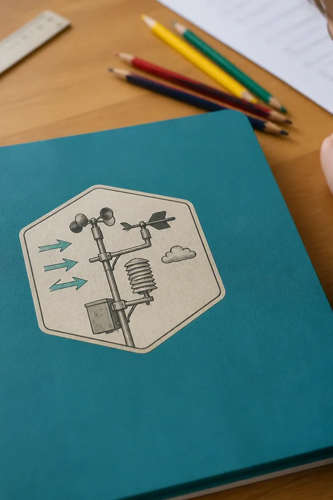 Small weather station diagram with arrows and muted teal labels
