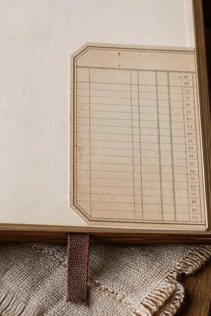 Ledger-style corner label with ruled lines and tiny numbers