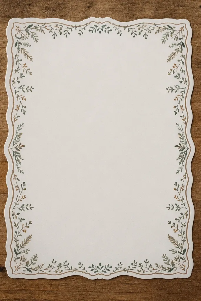 Rectangular sticker frame with tiny leaves around the edges and cream center