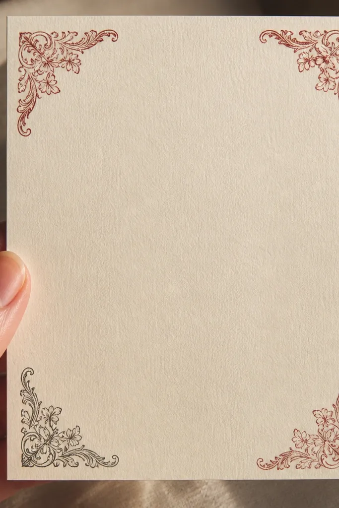 Four small corner stickers with faded stamp marks and dotted borders
