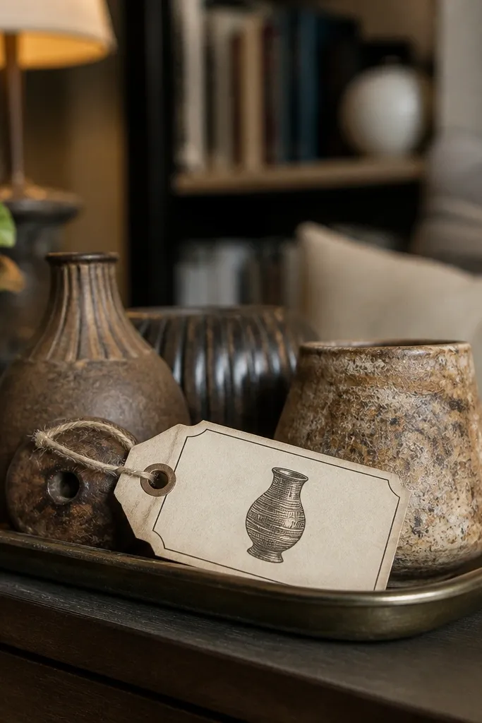 Small cream museum tag with a border and a tiny artifact icon