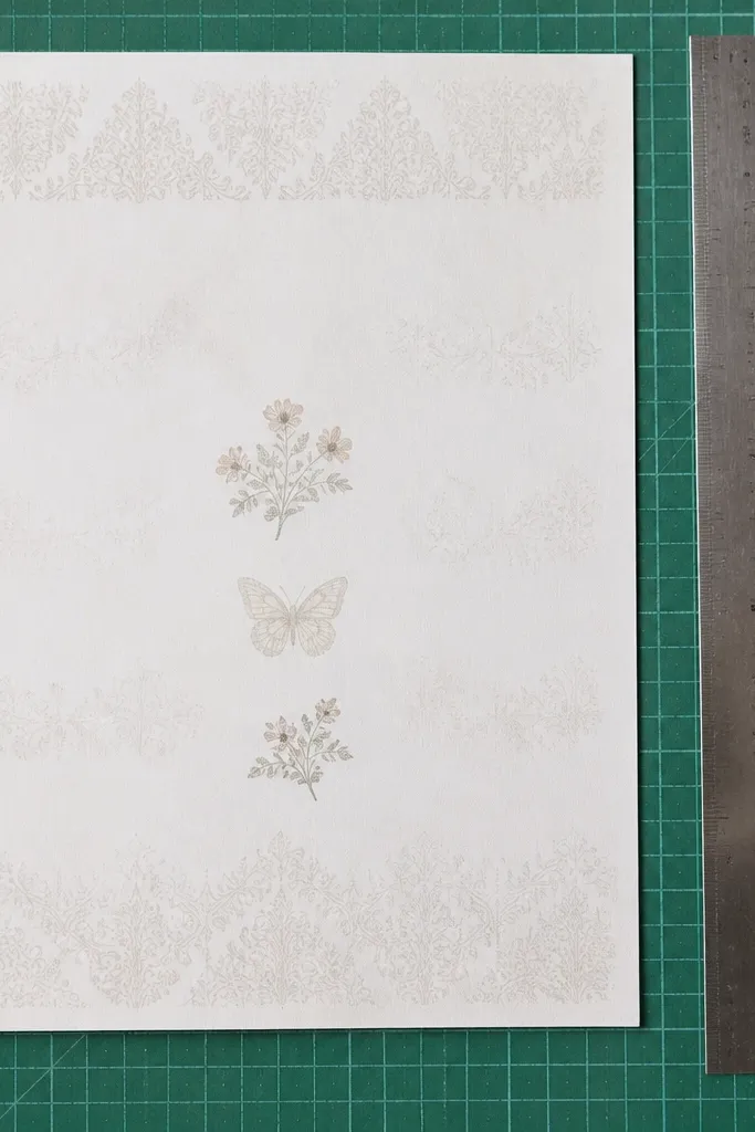 Sticker sheet with small repeated watermark icons and faint text bands