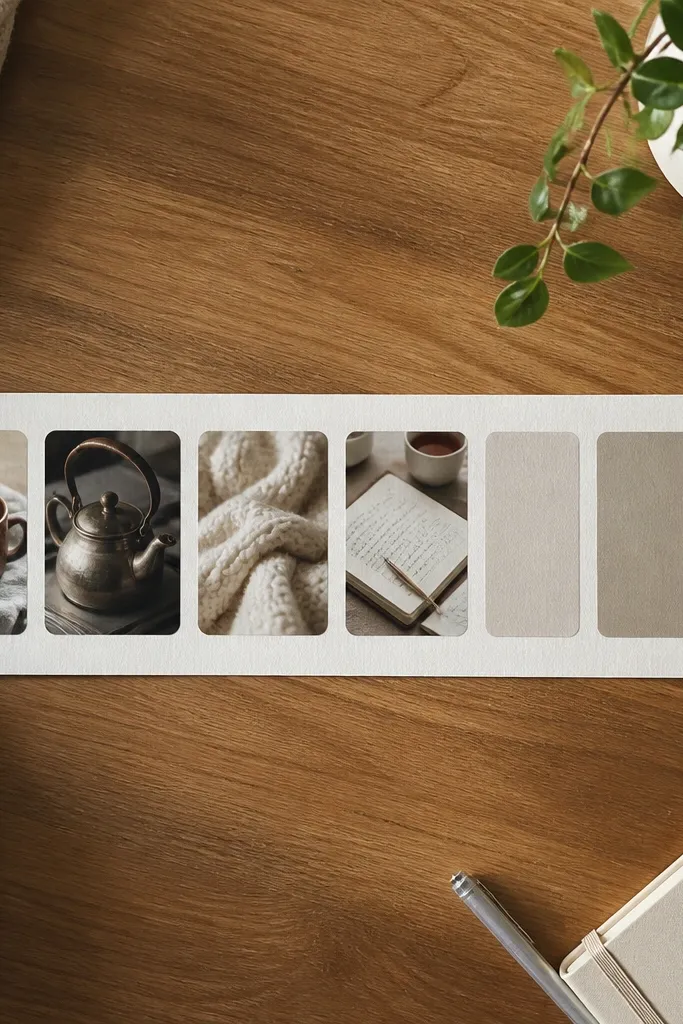 Horizontal strip of tea photos with tags labeled morning, midday, evening