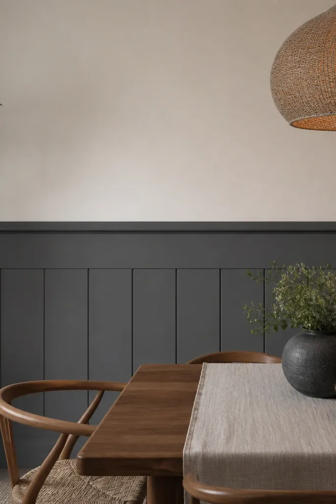 Two-tone wall with panels in one color and a shadow gap line at top