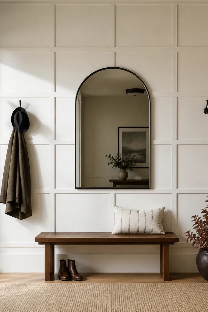 White wall with mixed-size rectangles arranged in a strict grid