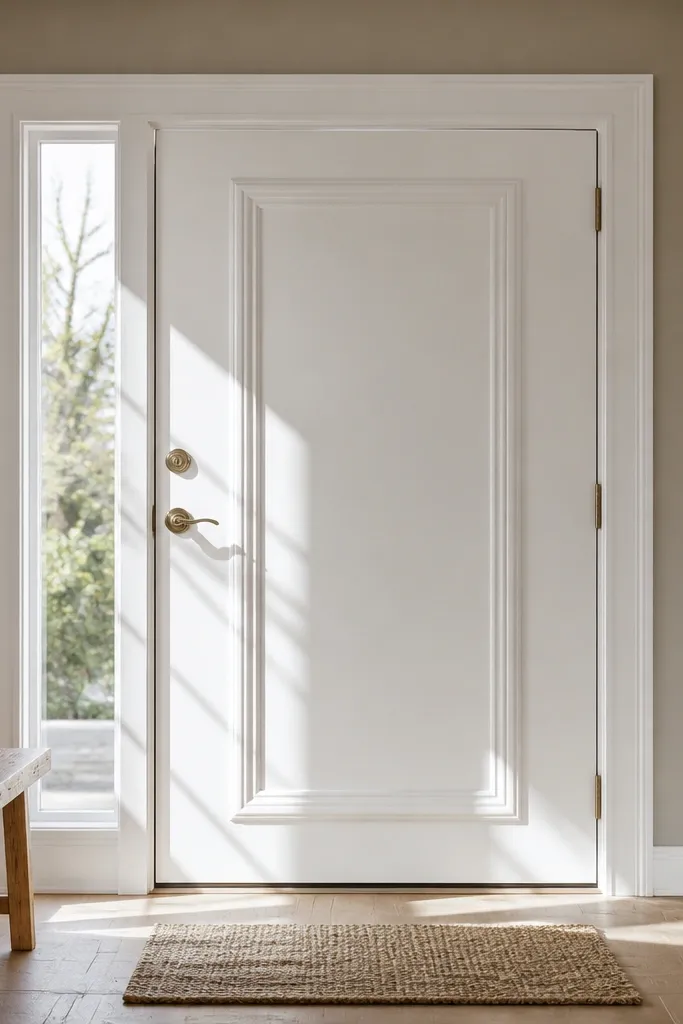 Wall moulding forming an ornate rectangle around a doorway with inner panels