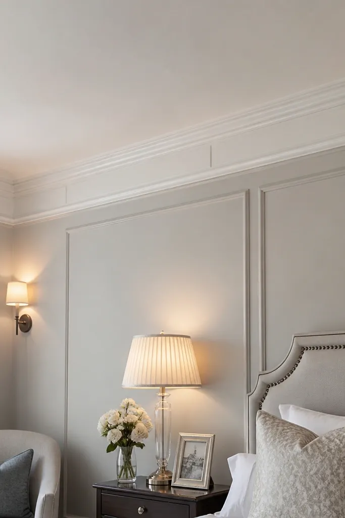 Crown-like top border moulding with small rectangular panels below