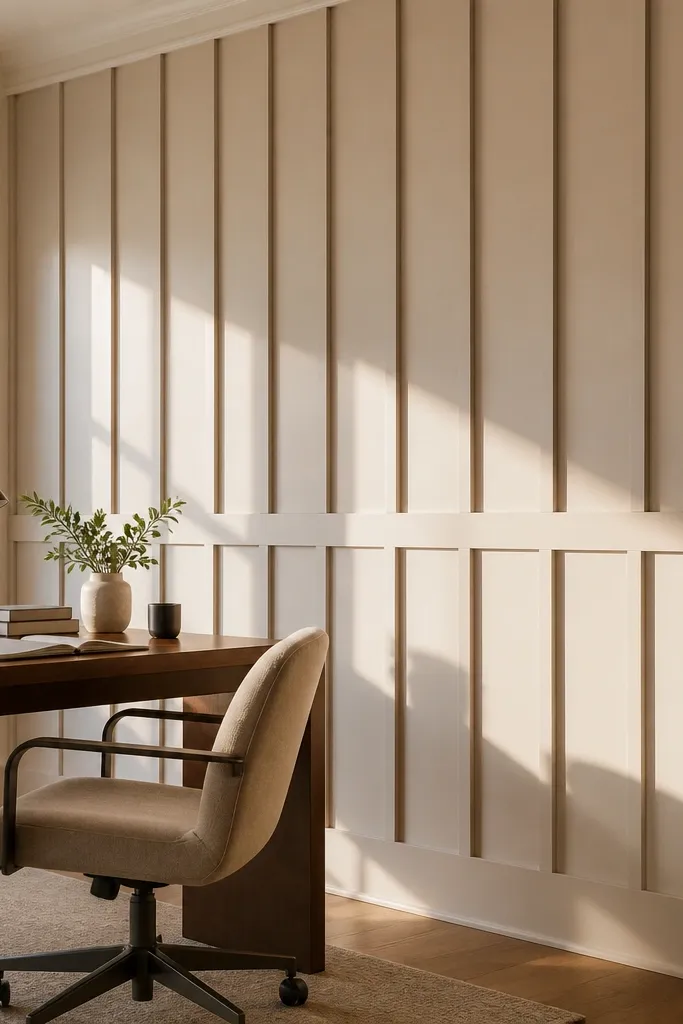 Slim vertical columns moulding with a horizontal band around mid wall