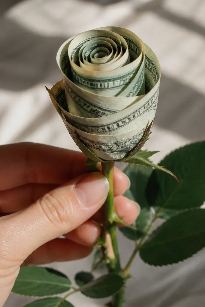 A tightly rolled bill coil shaped into a spiral bud