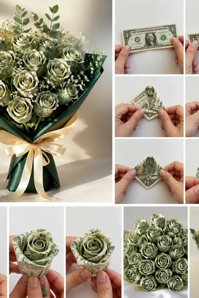 Money Bouquet Steps and How to Fold Bills