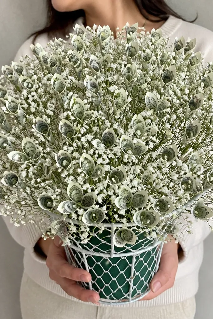 Small cash loop flowers scattered on thin wire stems