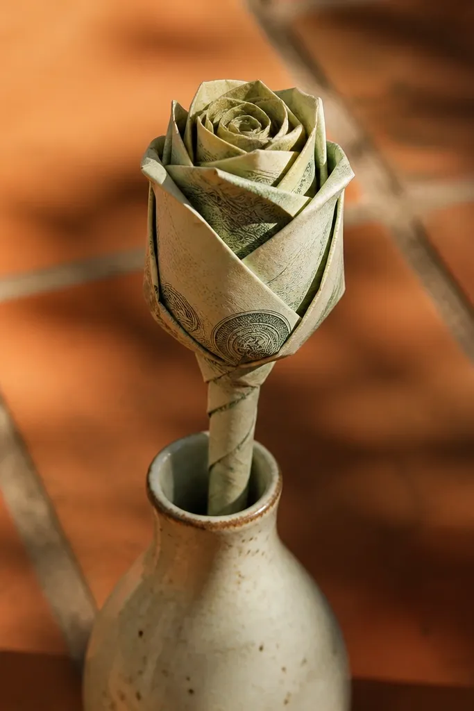 Small cash rose bud with spiral stem wrap and tiny leaf